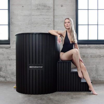 Modern Black Fluted Panel Cold Plunge Tub